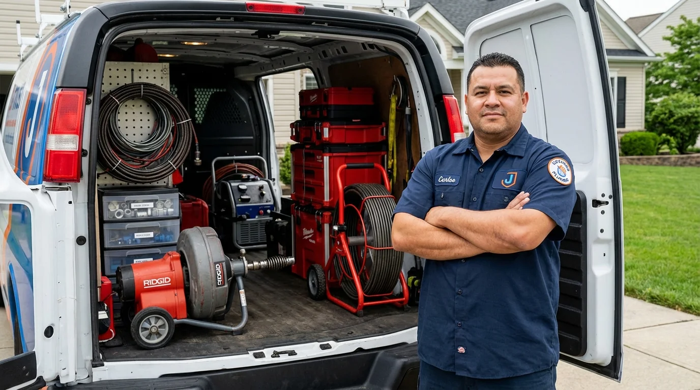 Professional drain cleaning equipment and Johns Plumbing LLC plumber in Van Lear