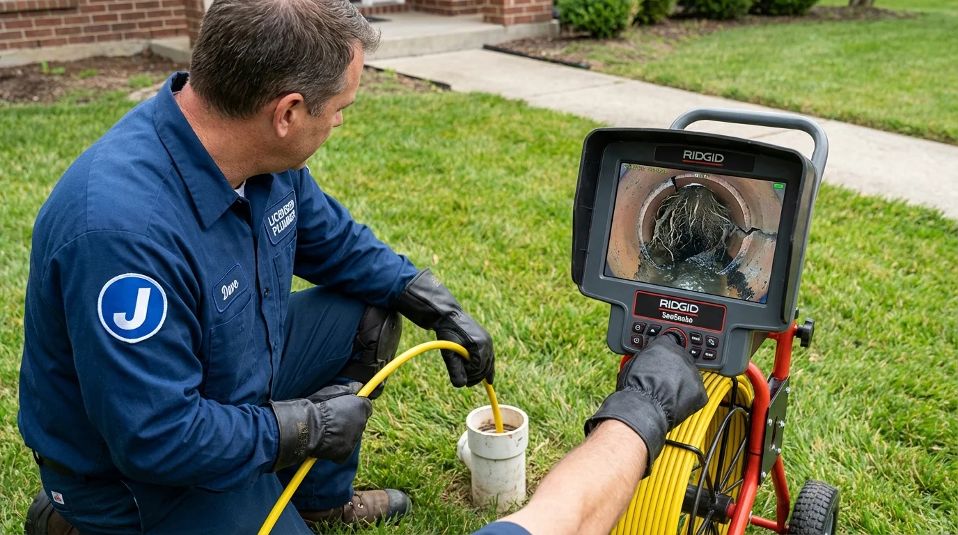 Sewer camera inspection being performed by Johns Plumbing LLC in Van Lear